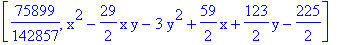 [75899/142857, x^2-29/2*x*y-3*y^2+59/2*x+123/2*y-225/2]